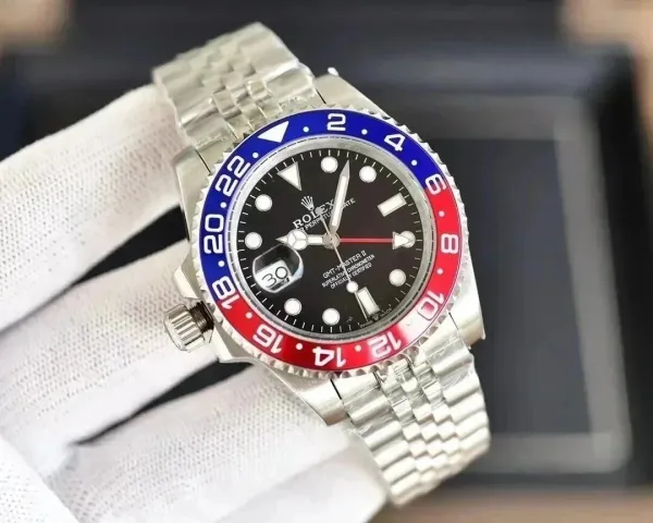 Rolex GMT-Master II Pepsi Bezel Black Dial Stainless Steel Watch Watches - 1