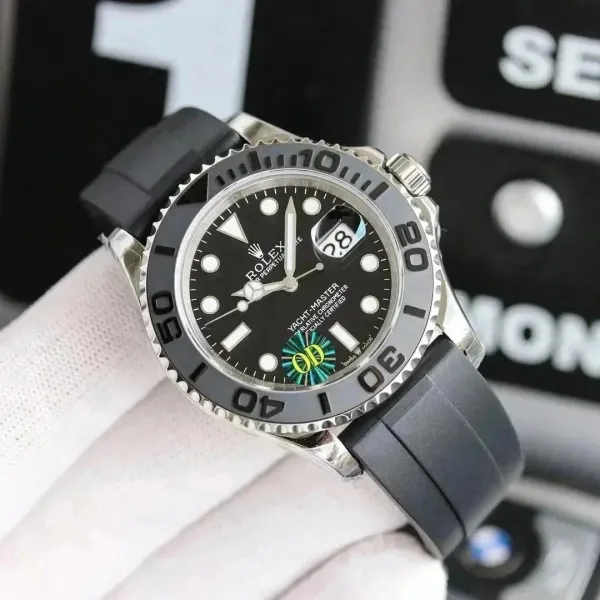 Rolex Yacht-Master Black Dial Gray Cerachrom Bezel Rubber Strap Watch Watches - 1