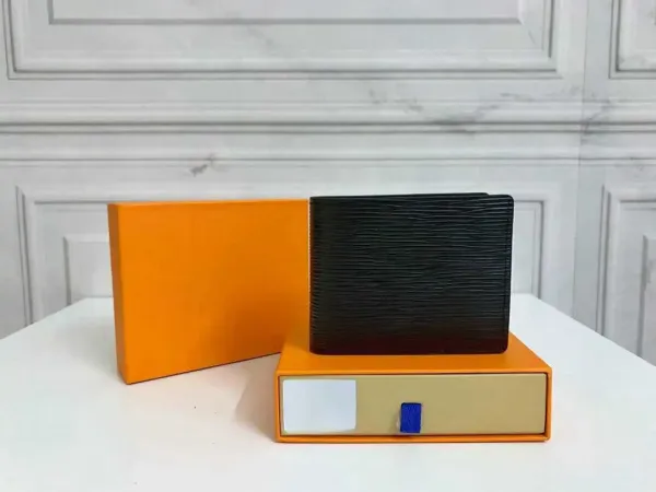 Design Bifold Wallet Black Leather with Orange Packaging Short Wallet - 9