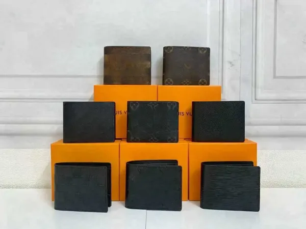 Design Bifold Wallet Black Leather with Orange Packaging Short Wallet - 2
