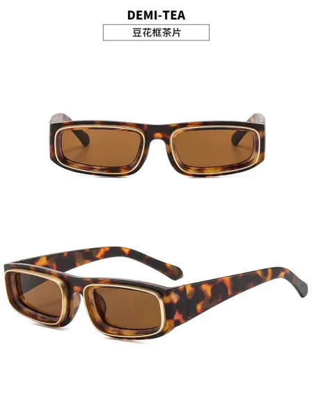Design Rectangular Frame Gold-Tone Sunglasses Eyewear - 17