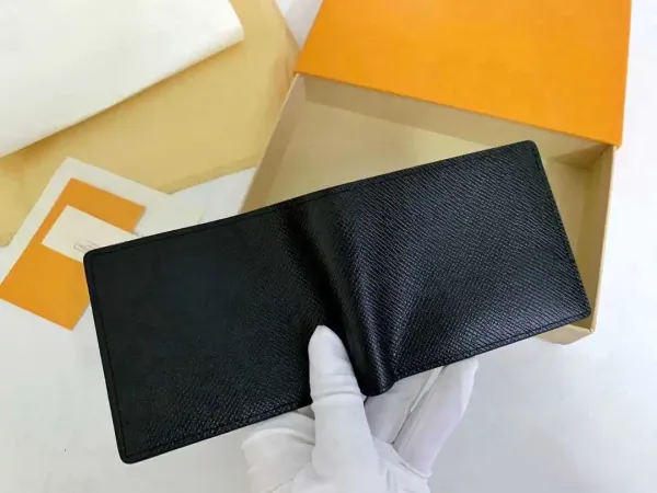 Design Bifold Wallet Black Leather with Orange Packaging Short Wallet - 16