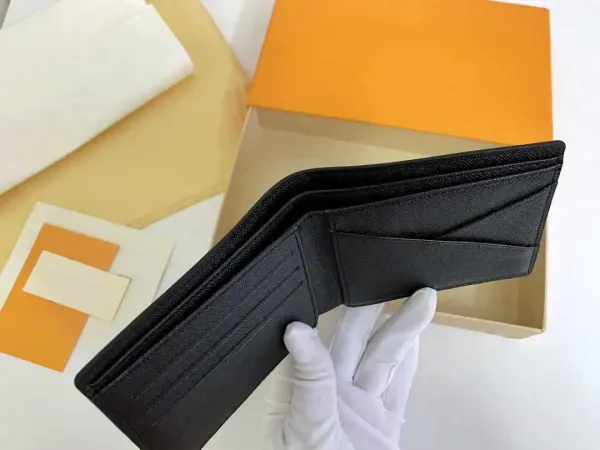 Design Bifold Wallet Black Leather with Orange Packaging Short Wallet - 15