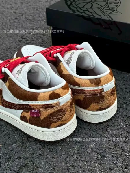 Nike Air Jordan 1 Low 'Qing Yu Design' White Black Brown Sneakers - 24