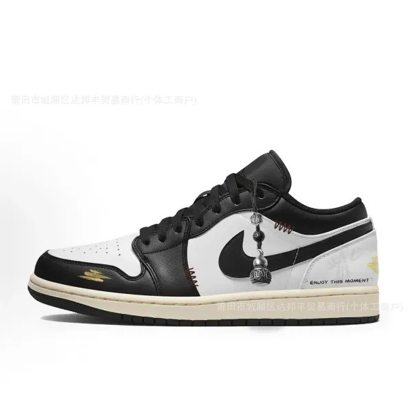 Air Jordan 1 Low 'Enjoy This Moment' Black White Gold Sneakers - 1