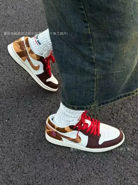 Nike Air Jordan 1 Low 'Qing Yu Design' White Black Brown Sneakers - 23
