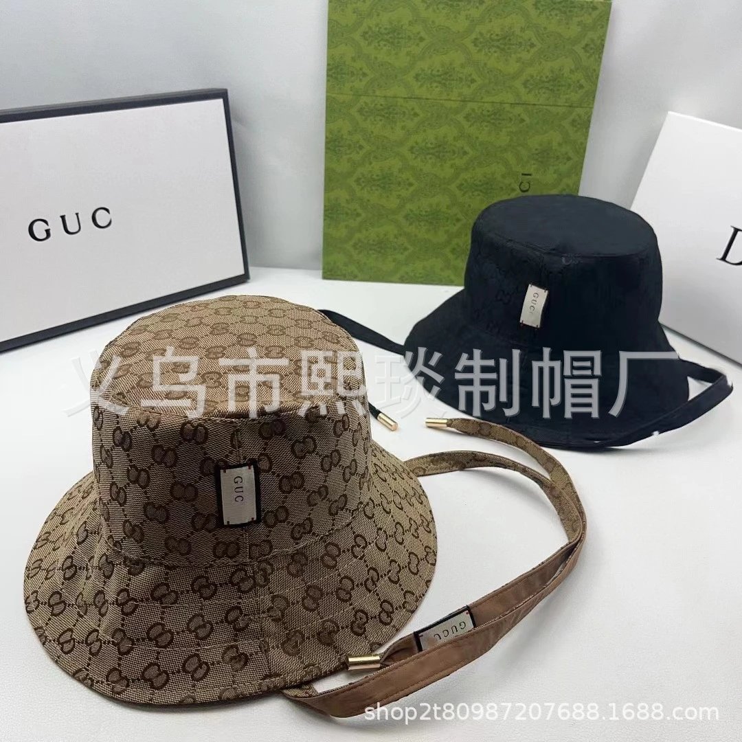 Letter Reversible Bucket Hat Allover Logo Jacquard Pattern Drawstring Embroidery Unisex Hat