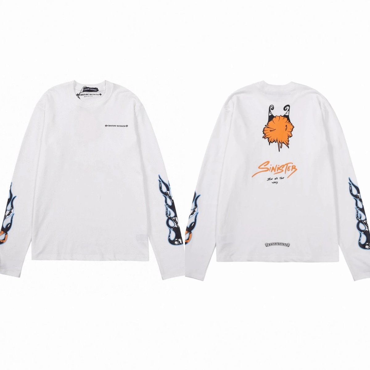 Chrome Heart Style Cross Sanskrit Print Double-Yarn Cotton Long-Sleeve T-Shirt (Unisex)