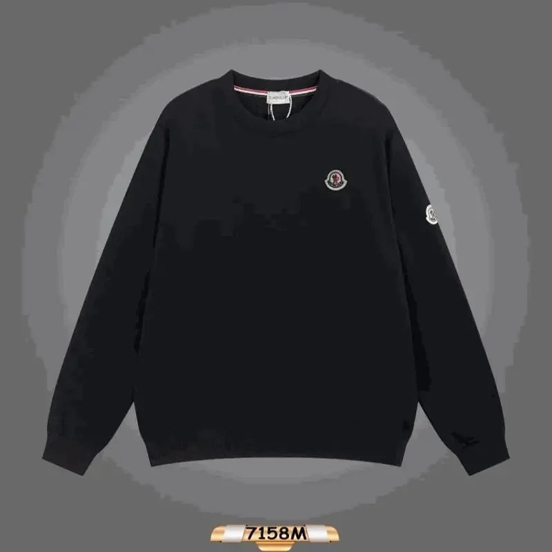 Moncler Black Crewneck Sweater with Logo Embroidery - 201210
