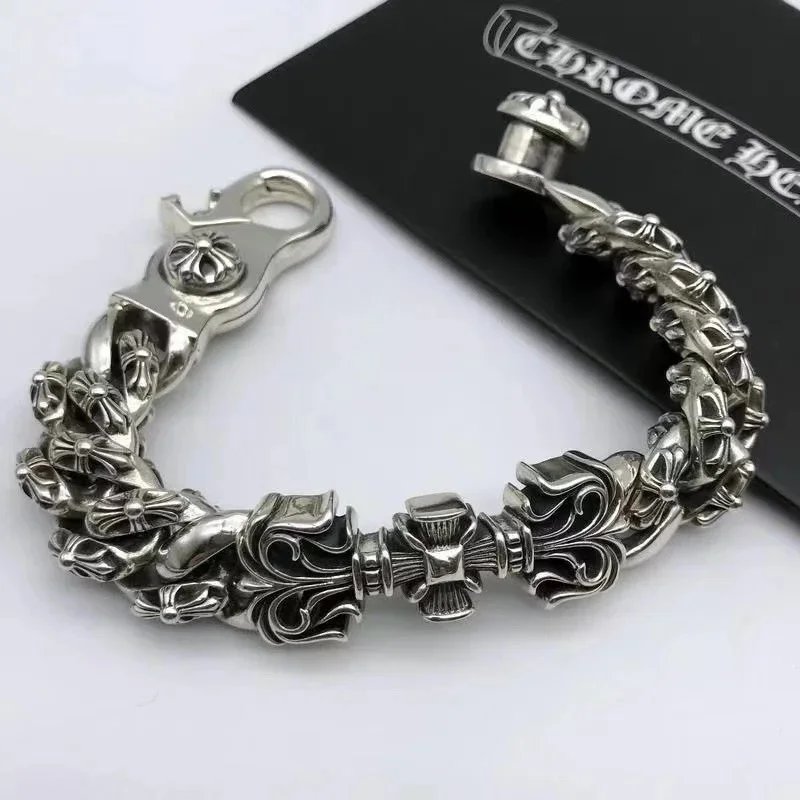 Chrome Hearts Silver Cross Motif Link Bracelet with Lobster Clasp - 197958