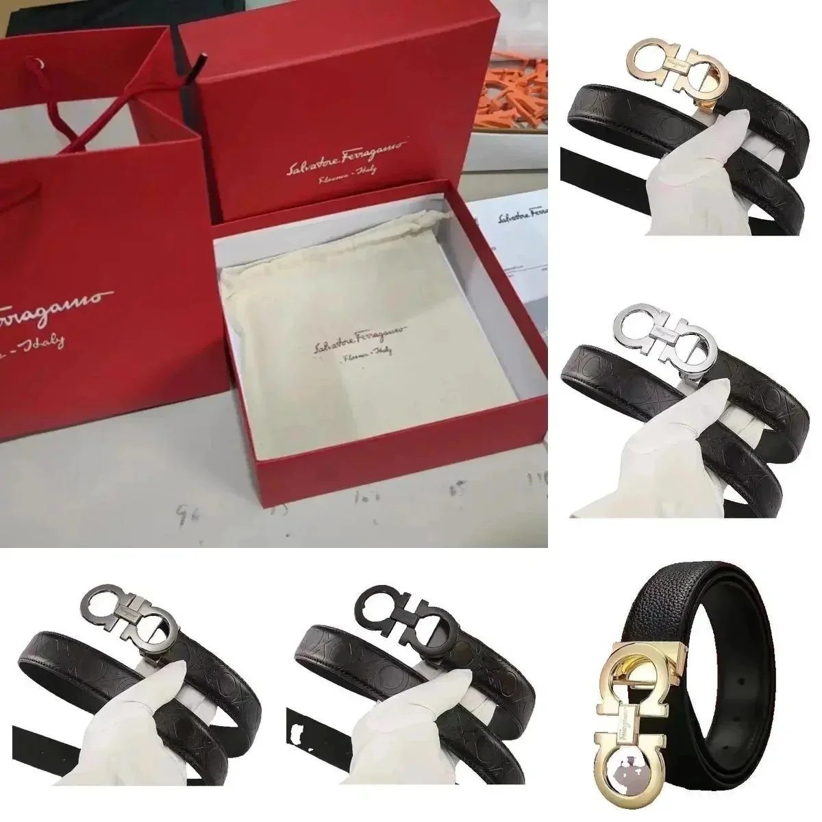 Salvatore Ferragamo Gancini Belt Black Leather Gold Buckle - 197523