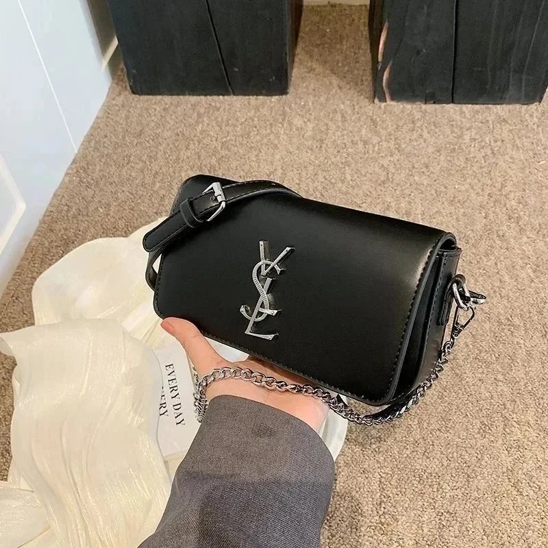 Saint Laurent Monogram Black Leather Chain Shoulder Bag - 200351