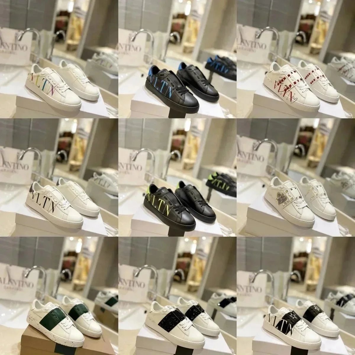 Valentino Garavani Rockstud VLTN Sneakers White Black Green - 199537