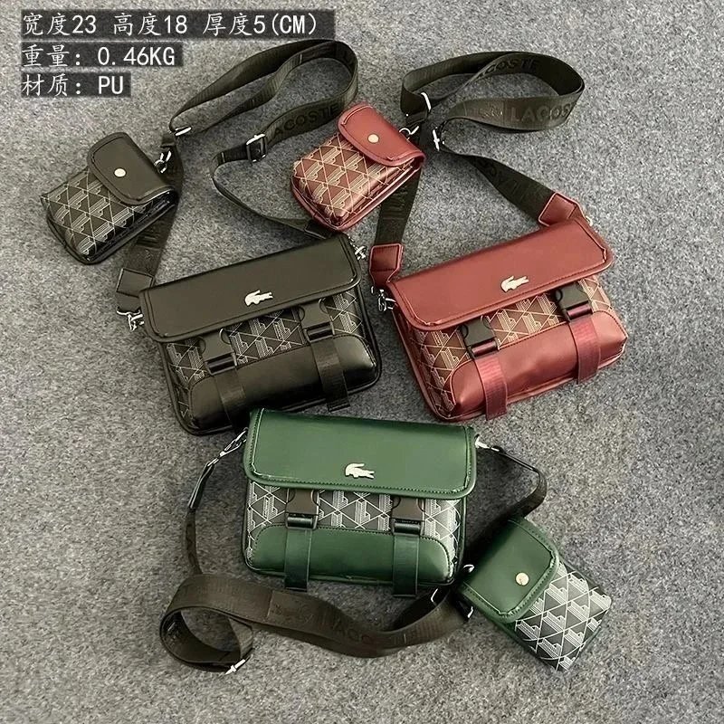 Lacoste PU Leather Crossbody Bag with Geometric Pattern - 136114