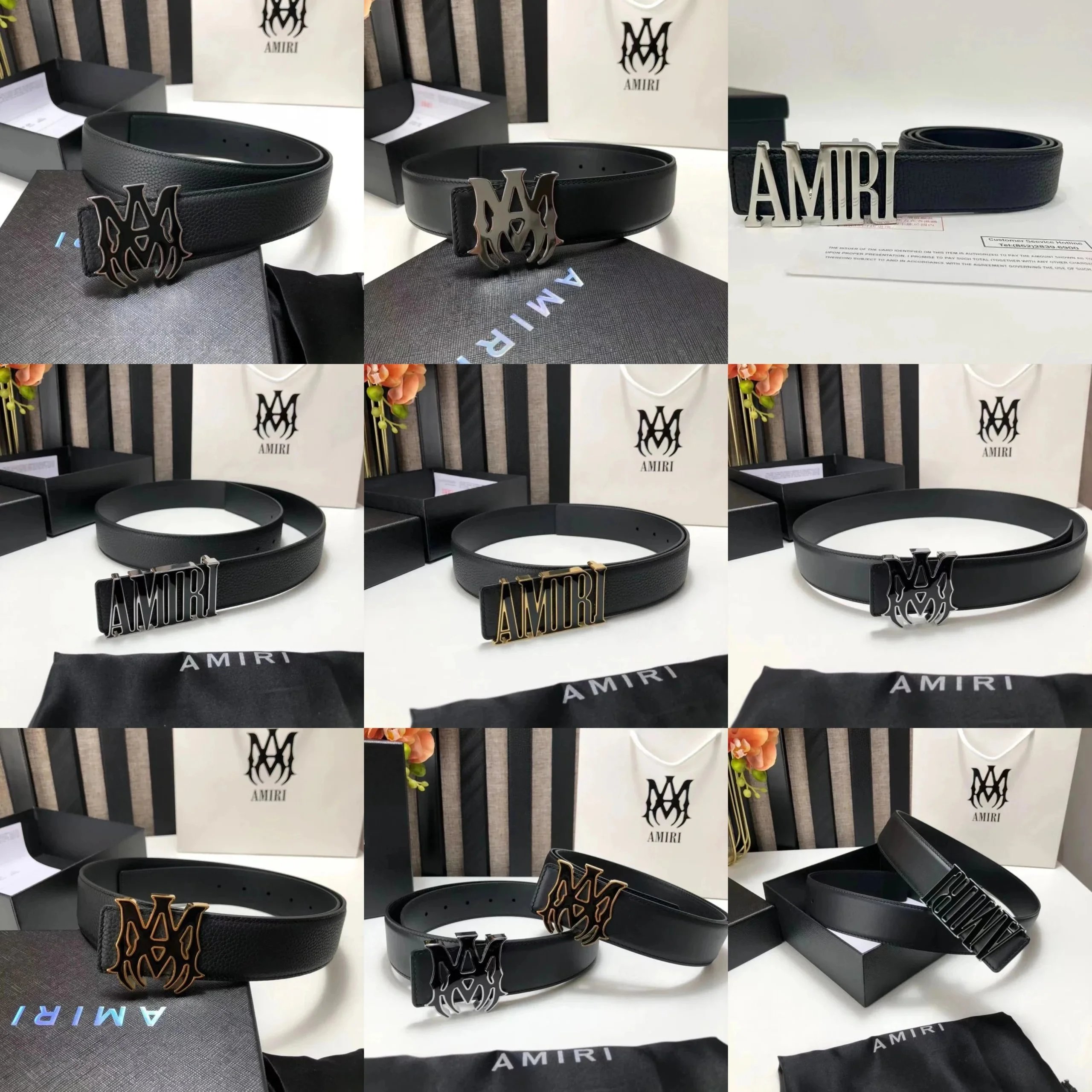 AMIRI Black Leather Belt with Gothic Logo Buckle