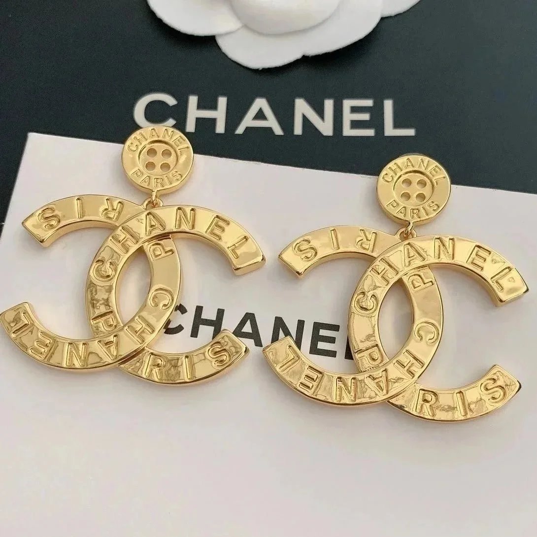 Chanel Gold CC Logo Button Earrings with Engraved Branding - 198973