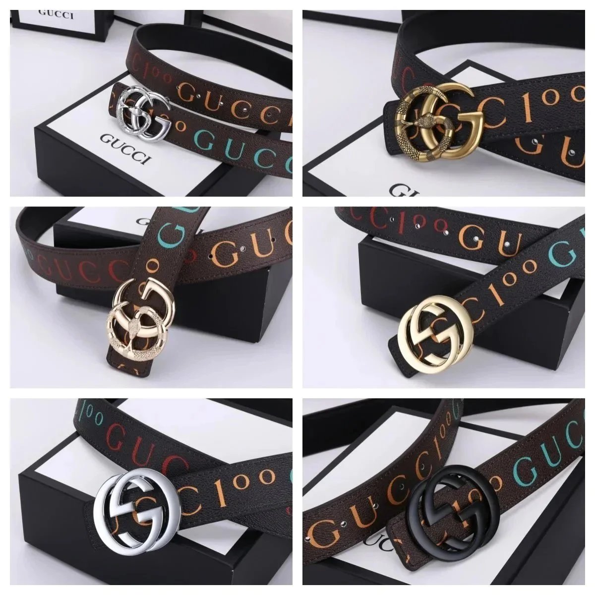 Gucci GG Marmont Logo Print Belt with Interlocking Buckle - 200667