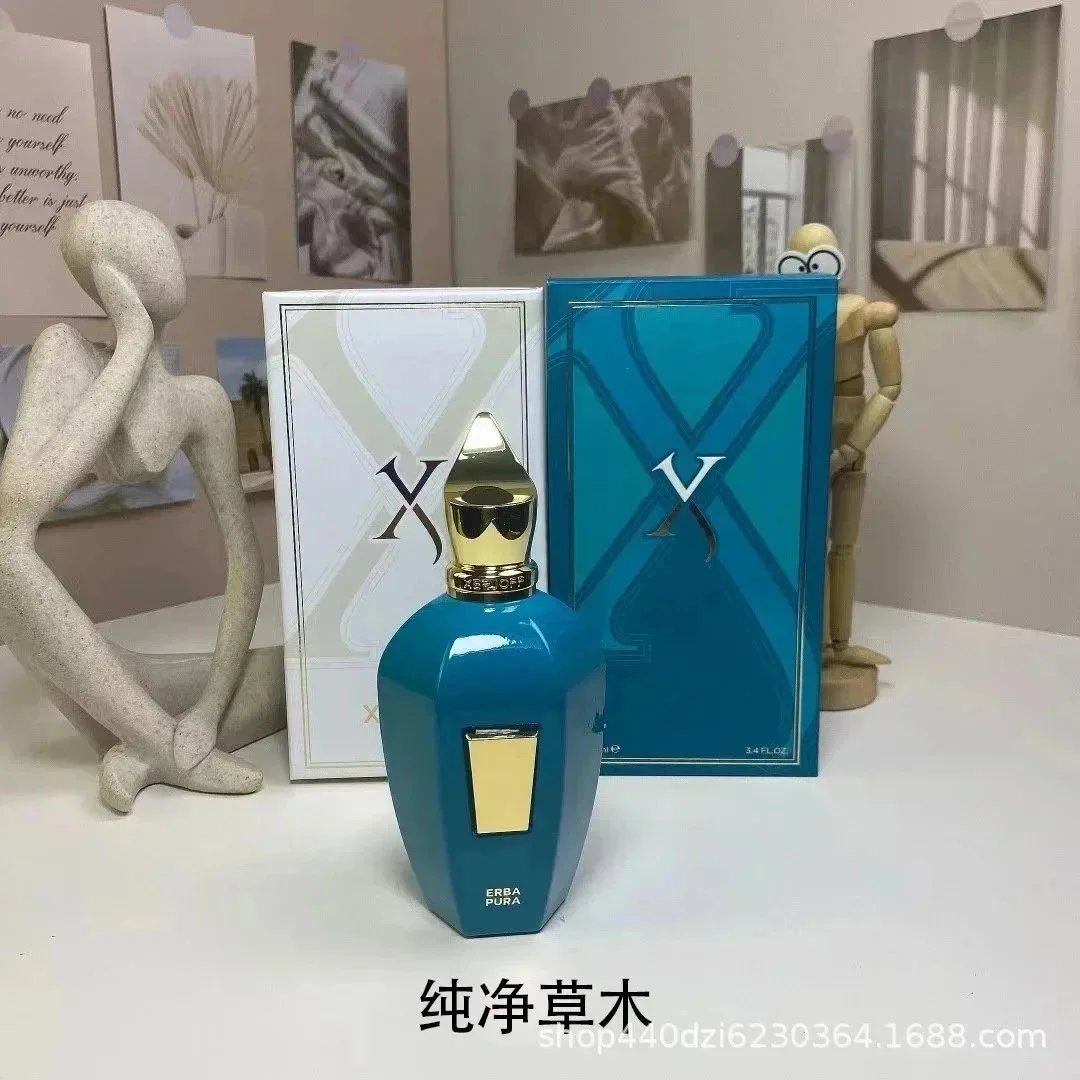 Xerjoff Erba Pura Blue Perfume Bottle with Gold Cap and Emblem