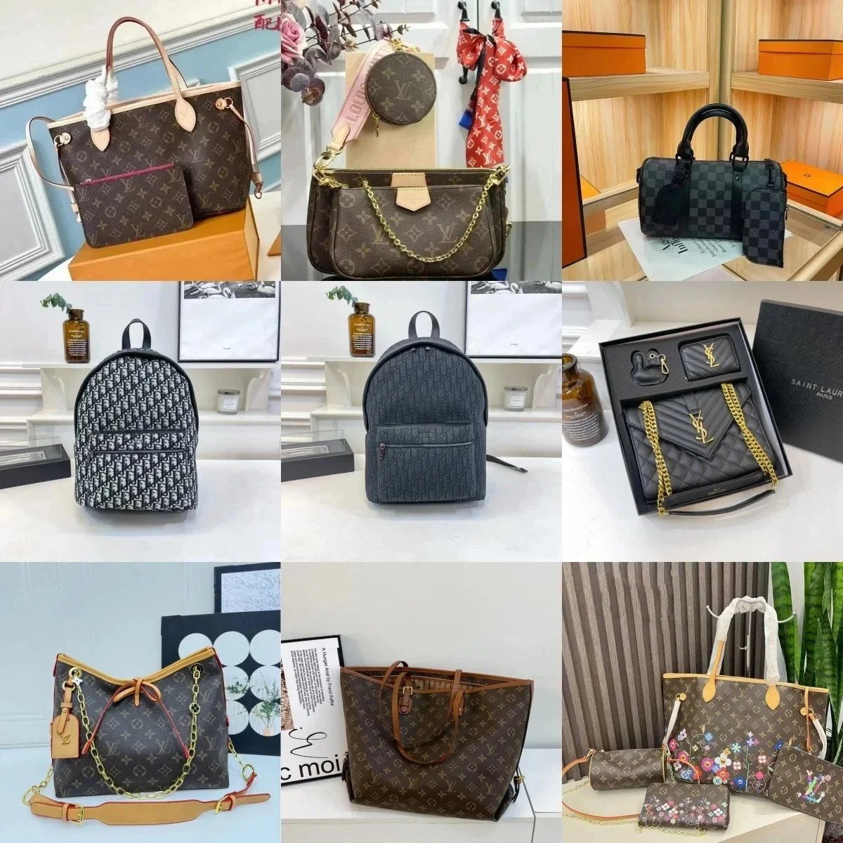Louis Vuitton Neverfull MM Monogram Canvas Tote Bag with Leather Trim