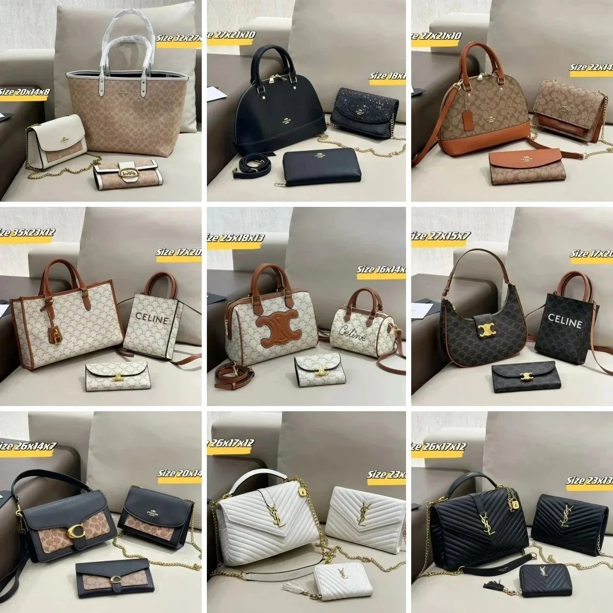 Celine Triomphe Medium Bag Beige Monogram with Brown Leather