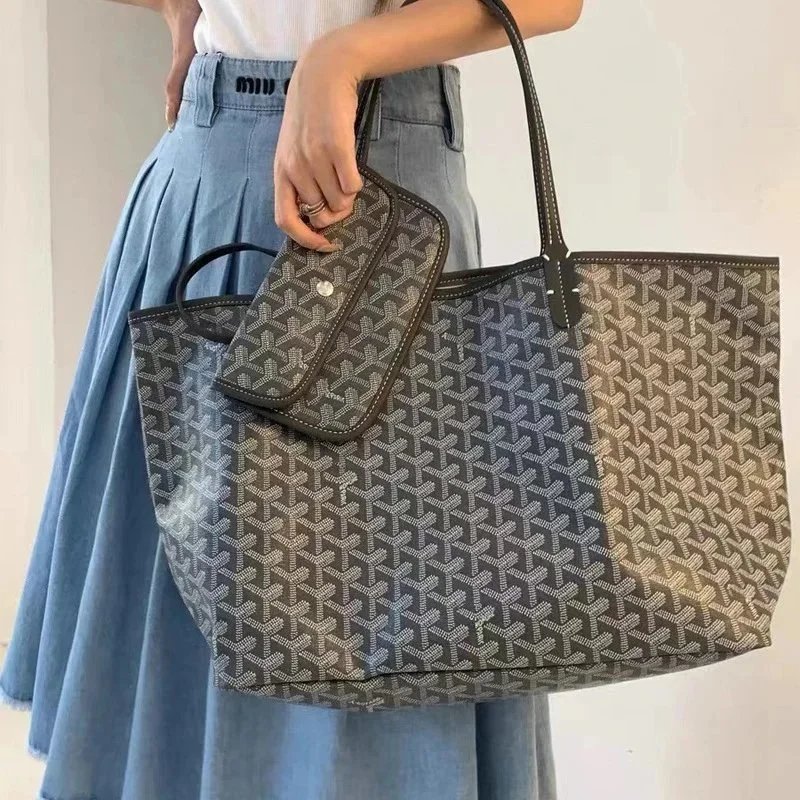 Goyard Saint-Louis Tote Bag with Monogram Canvas and Leather Trim