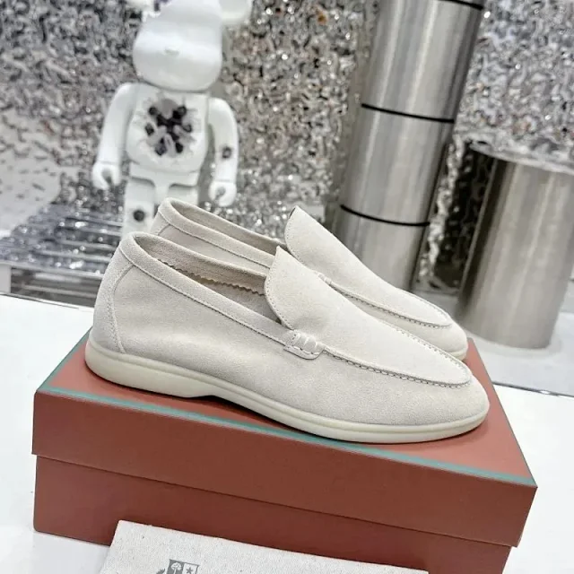 Loro Piana Leather Shoes Suede slip-on loafers with white rubber soles product detail image 9