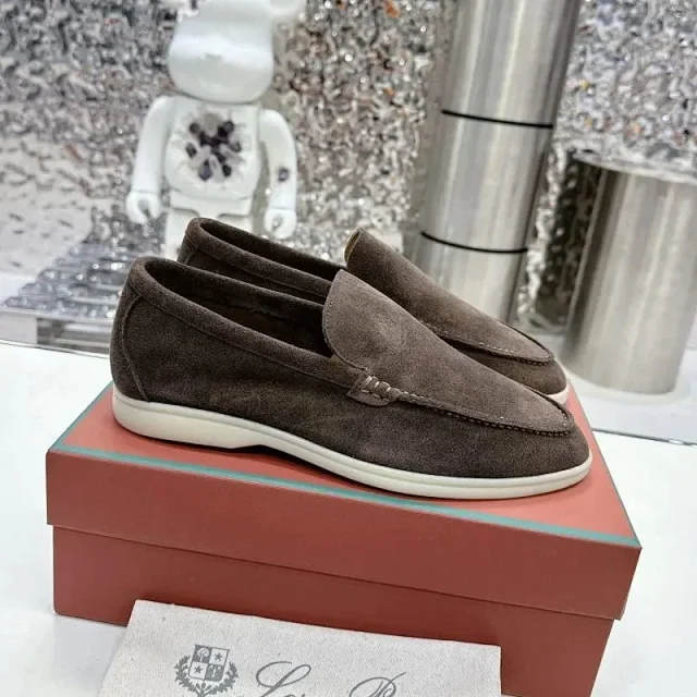 Loro Piana Leather Shoes Suede slip-on loafers with white rubber soles product detail image 3