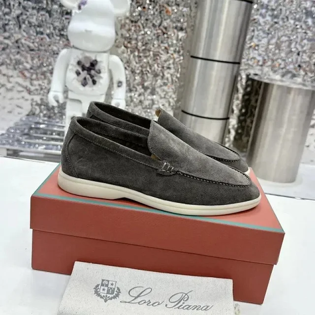 Loro Piana Leather Shoes Suede slip-on loafers with white rubber soles product detail image 10