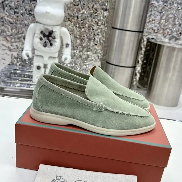 Loro Piana Leather Shoes Suede slip-on loafers with white rubber soles product detail image 6