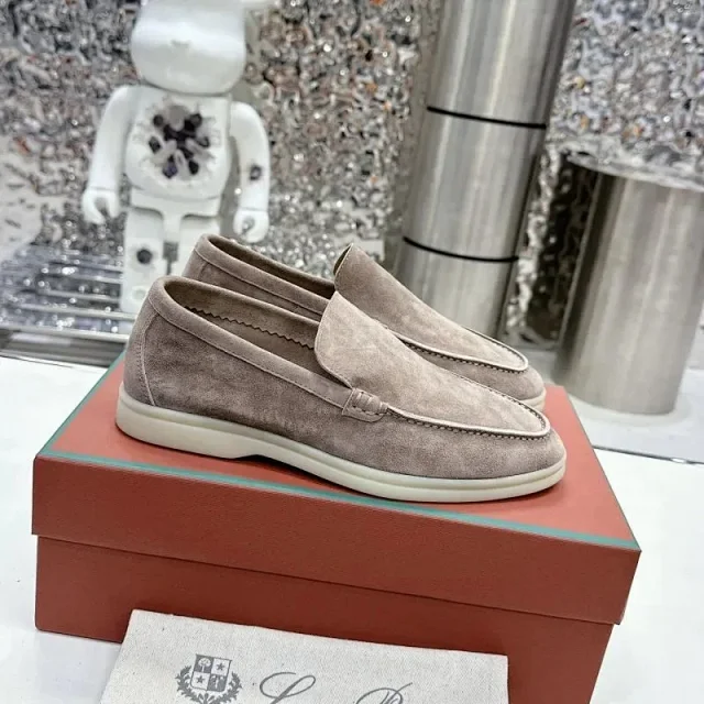 Loro Piana Leather Shoes Suede slip-on loafers with white rubber soles product detail image 5