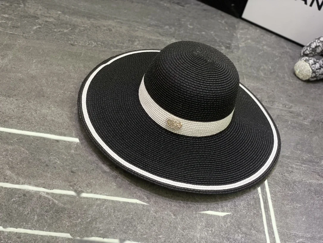 Rhinestone Double-G Wide Brim Straw Sun Hat