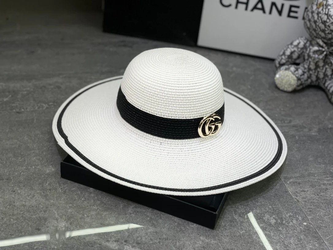 Gucci Interlocking GG Wide Brim Straw Sun Hat - rep Gucci