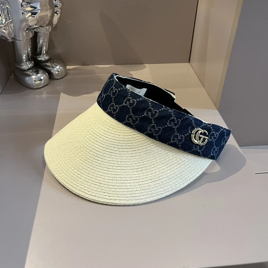 Gucci Denim GG Print Straw Visor