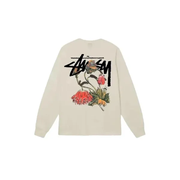 Stüssy Floral Long Sleeve Tee Beige - 1