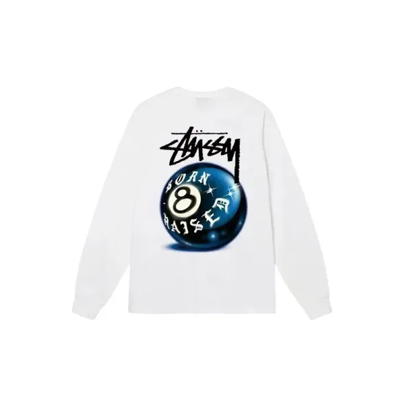 Stüssy Born 8 Ball Long Sleeve T-Shirt White - 1