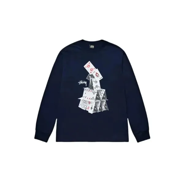 Stüssy Card House Navy Long-Sleeve T-Shirt - 1