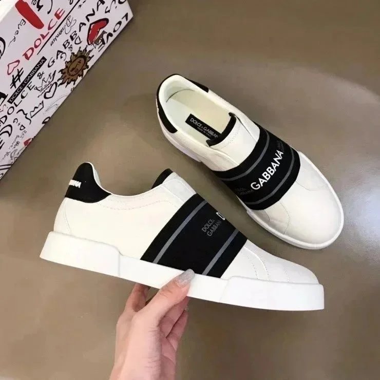 Dolce & Gabbana Logo-Embellished White Leather Sneakers with Gold Accents - 6