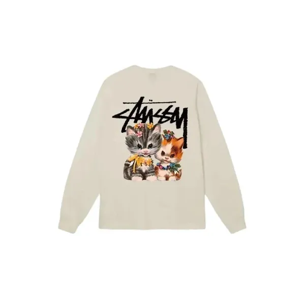 Stüssy Kitten Graphic Long-Sleeve T-Shirt Beige - 1