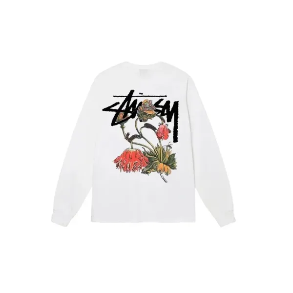 Stüssy Floral Script Long Sleeve T-Shirt White - 1