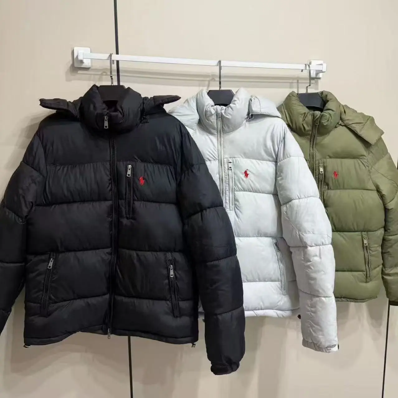 跨境正确版本拉夫小马刺绣男女同款连帽加厚防风防水保暖棉服夹克