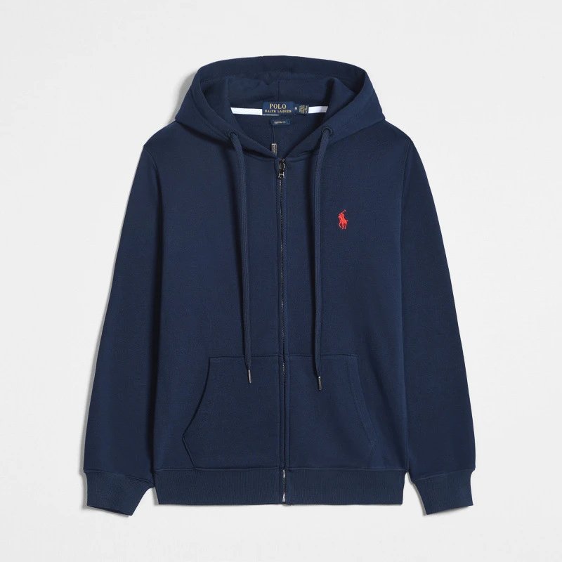 Hot selling*9春秋大马标薄款RL连帽开衫纯色卫衣刺绣宽松大码保罗男装Polo外套