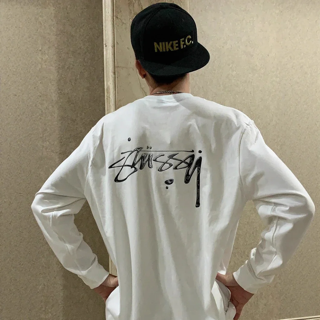 美式高街春秋长袖T恤水银宽松-260重磅纯棉情侣男女上衣打底衫STU