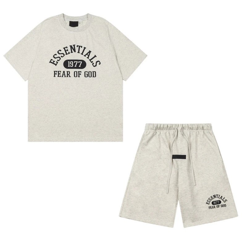 跨境潮牌FOG复线ESS植绒短袖T恤高街ESSENTIALS FEAR OF GOD套装