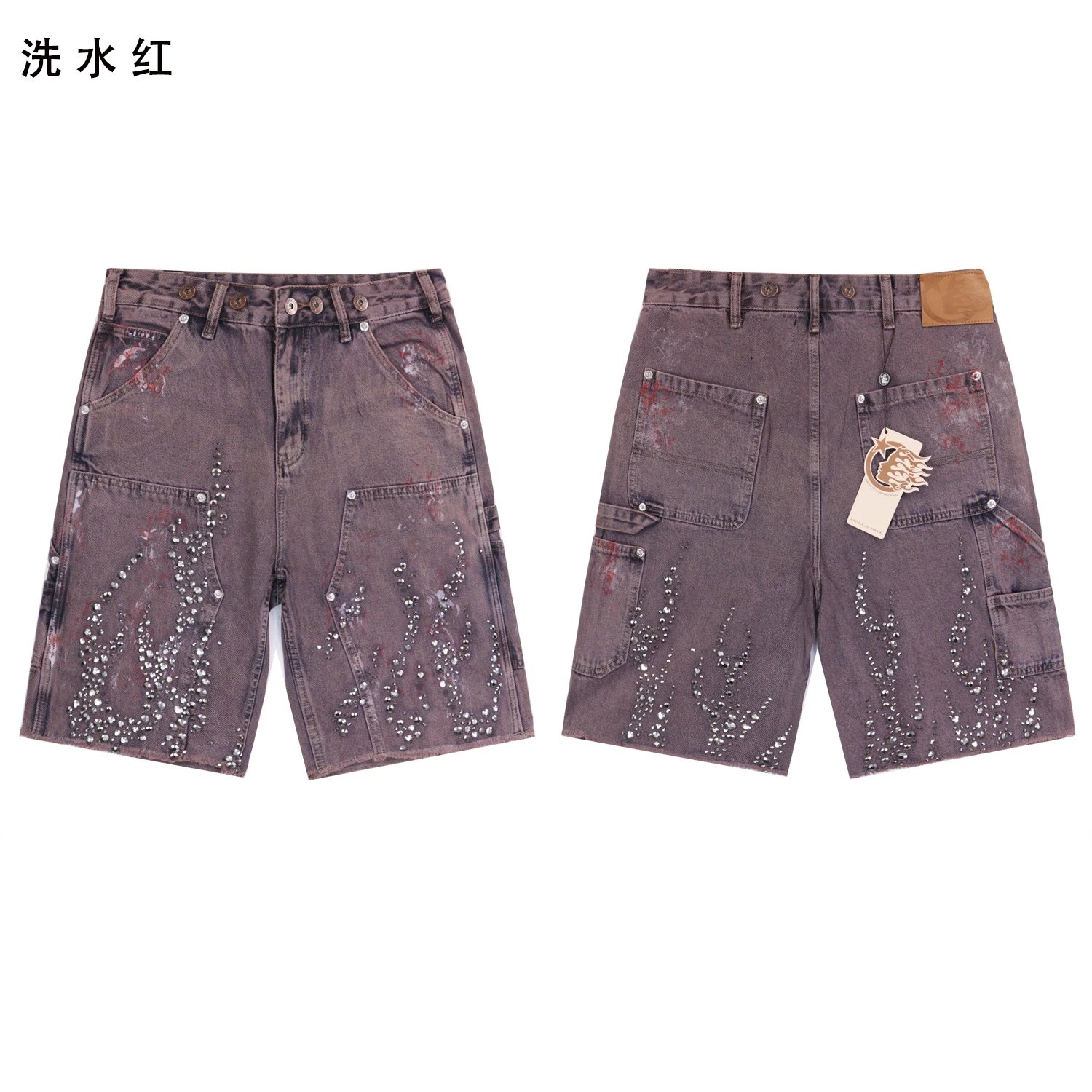 美潮牛仔直筒五分裤复古休闲短裤钻洗水裤街头