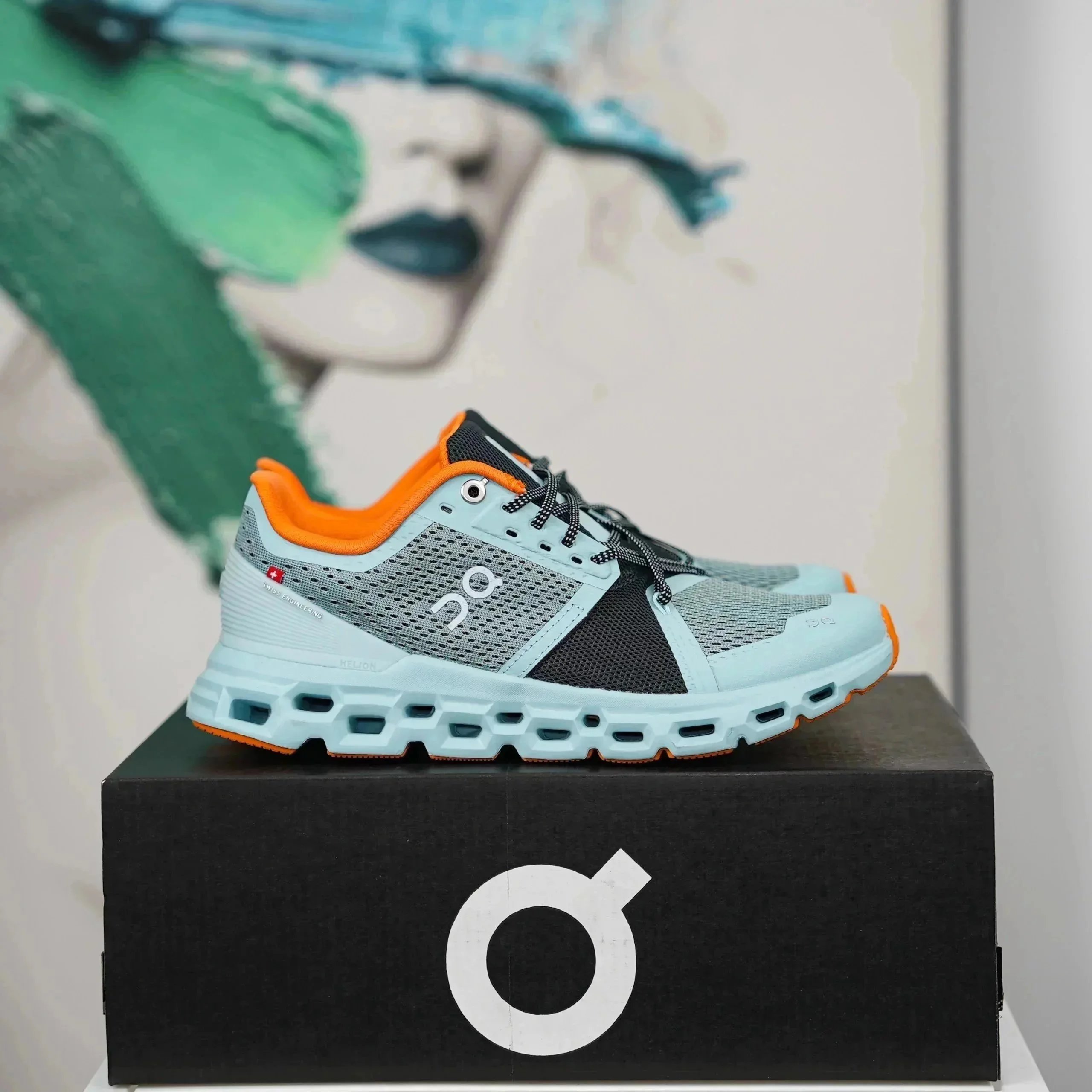 On On Cloud X Running Shoes in Ice Blue/Orange Blue