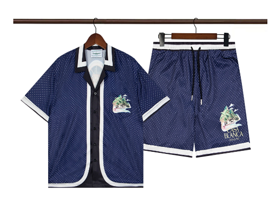 Casablanca Tropical Print Button-Up Shirt and Shorts Set Navy Casual Set product listing in Litbuy spreadsheet finds