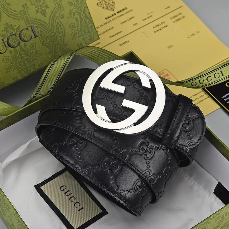 Gucci GG Logo Leather Belt Black