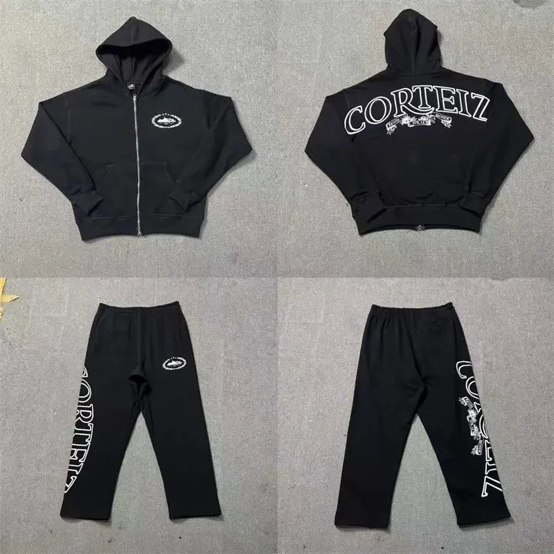 Corteiz Corteiz Zip-Up Hoodie & Sweatpants Set in Black Black