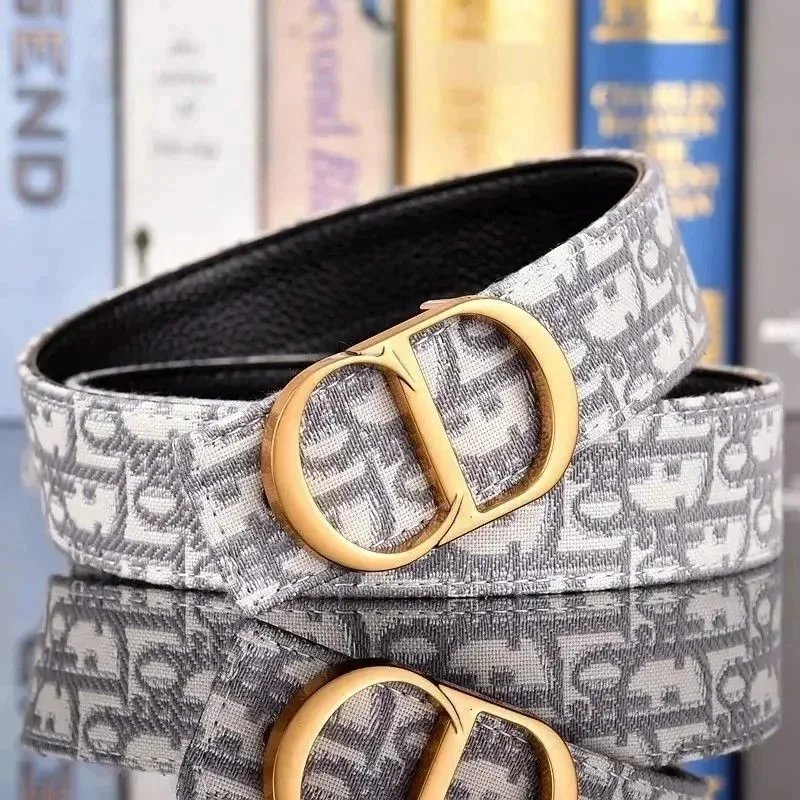 Dior Oblique Print Gray Gold Black Silver Belt