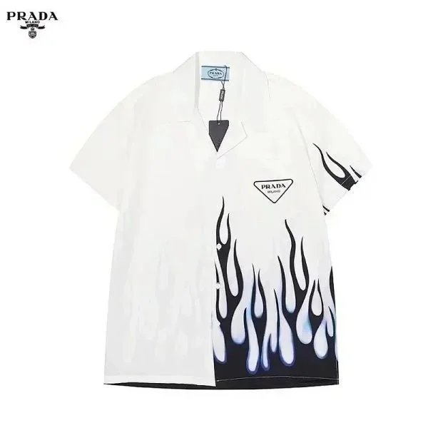 Prada Short Sleeve Shirt Multicolor Flame Print Casual